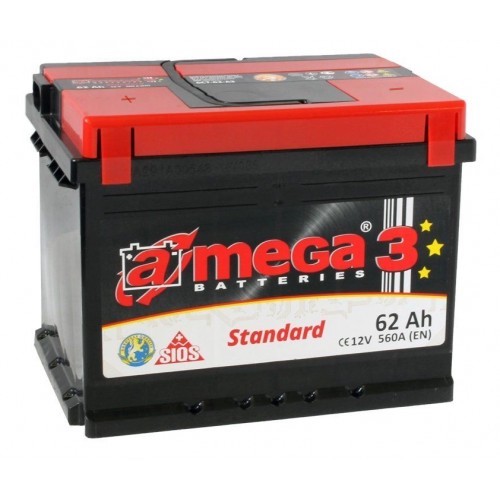 Аккумулятор автомобильный A-mega Standart 62Ah 560A (п.п.)
